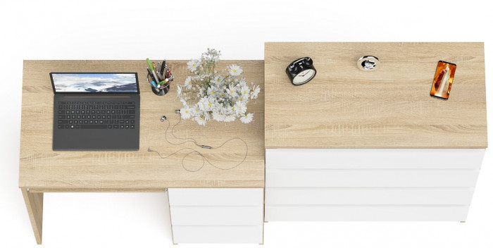 Мори компьютерный стол МС-6 правый + Комод МК800.4, дуб сонома/белый