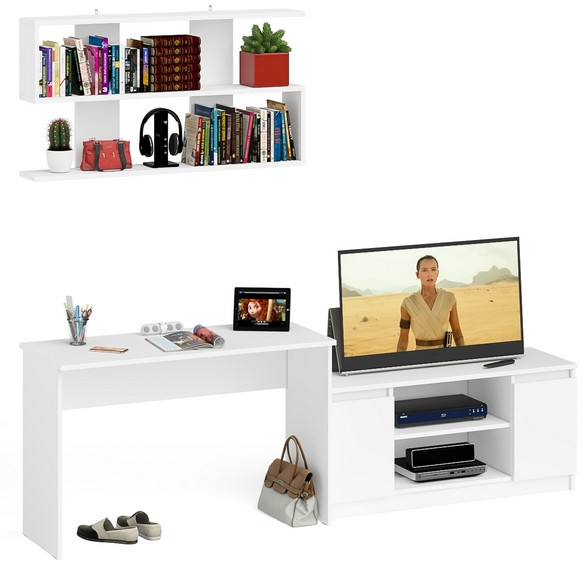 Мори письменный стол МСП1200.1 + Тумба МТВ1200.1 + Полка 1200, белый