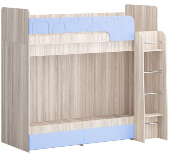 Двухъярусная кровать Бемби МДФ NEW, ясень (Белый глянец, Ясень шимо светлый)