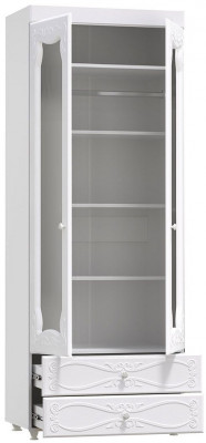 Шкаф 2-х дверный с зеркалами и ящиками (гл.410) Италия ИТ-45 белое дерево