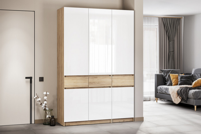 Шкаф распашной Стоуби ШК-1500, Дуб крафт золотой, Глянец белый