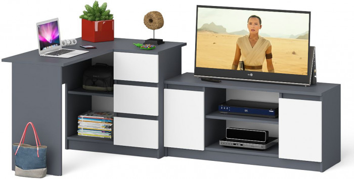 Мори компьютерный стол МС-16 правый + Тумба МТВ1200.1, графит/белый