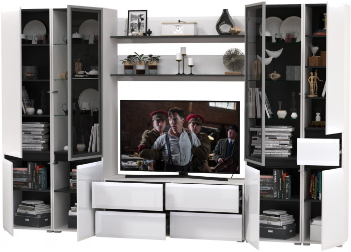 Сидней Комплектация № 064, корпус: белый/чёрный/фасады: МДФ белый глянец