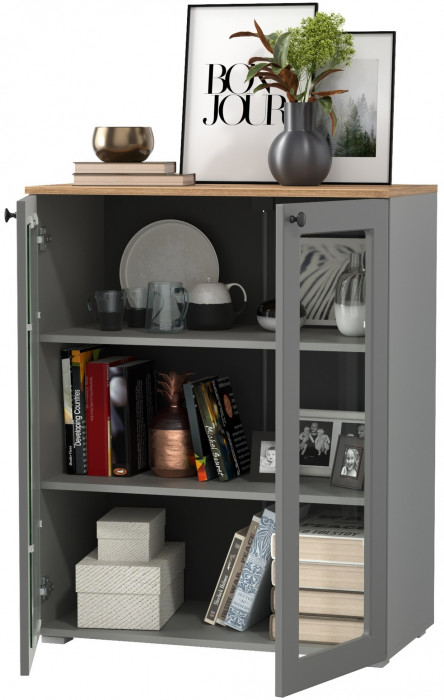 Остин 16.394.01 Шкаф-витрина(тумба), цвет серый графит/дуб крафт золотой, ШхГхВ 80х41,9х99,3 см.