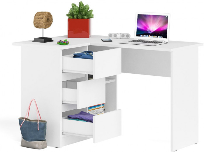 Мори компьютерный стол МС-16 левый, белый