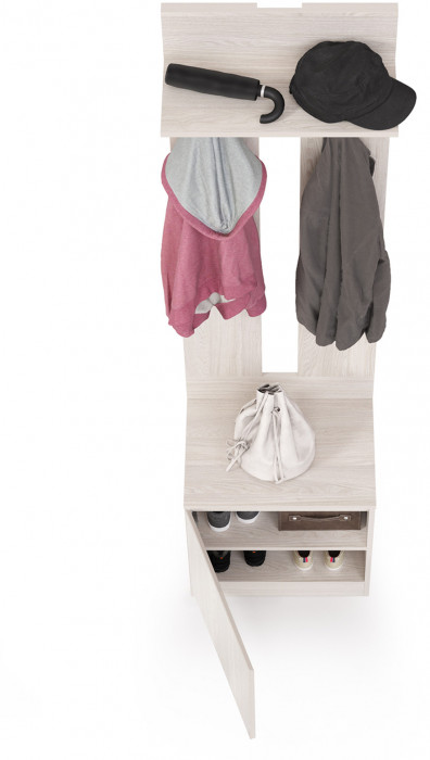 КР100 Ника прихожая 13.248 Тумба + 15.08 Вешалка, цвет ясень анкор светлый, ШхГхВ 53,8х38,1х207,9 см., универсальная сборка