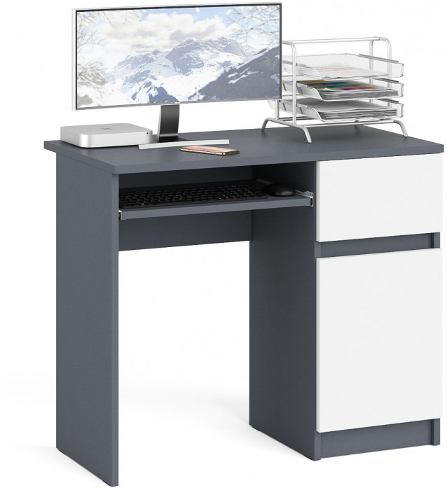 Мори компьютерный стол МС-1 правый, графит/белый