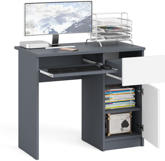 Мори компьютерный стол МС-1 правый, графит/белый