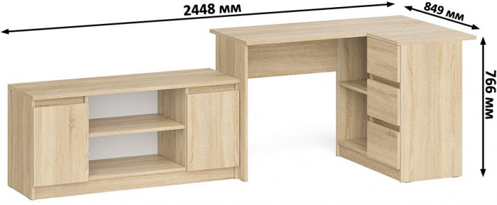 Мори компьютерный стол МС-16 правый + Тумба МТВ1200.1, дуб сонома