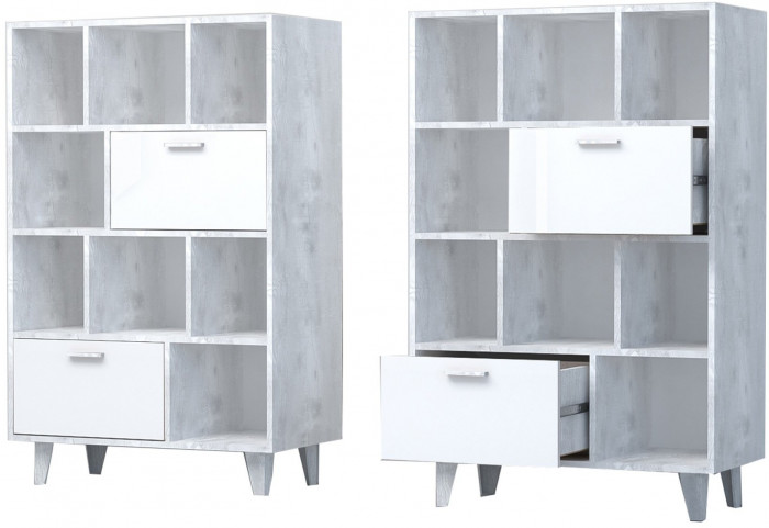 Модульная прихожая ЭГО 2 (Бетон светлый / Белый глянец)