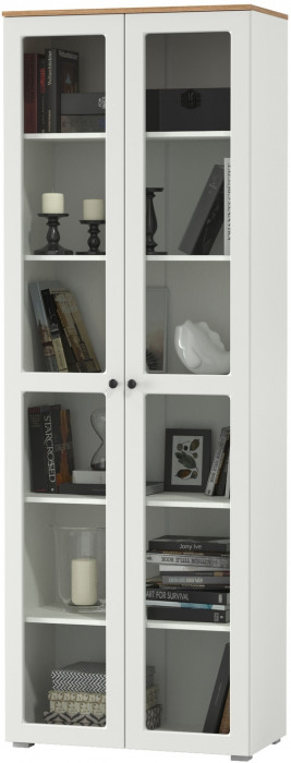 Остин 16.394.02 Шкаф-витрина, цвет белый шагрень/дуб крафт золотой, ШхГхВ 80х41,8х229,8 см.