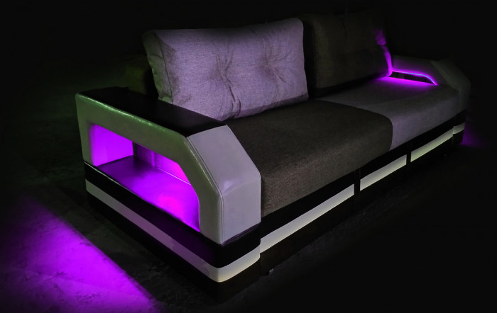 Диван еврокнижка Манчестер с подсветкой 160 велюр серый