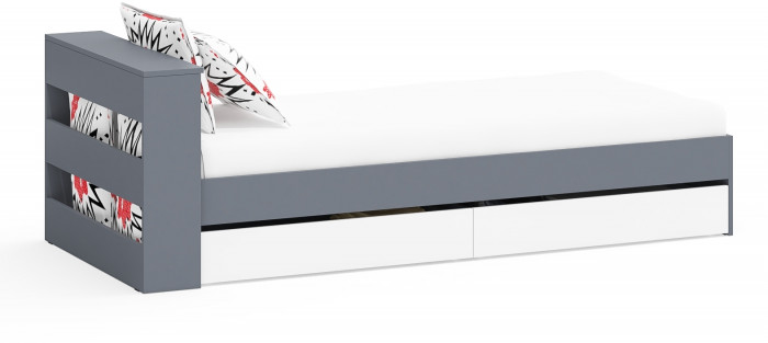 Ксения Кровать с ящиками 0900, графит/белый