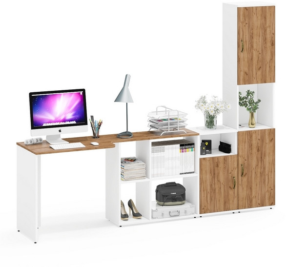 Лидер-8 Стол + Тумба МД 3.19 + Пенал, белый шагрень/крафт золото