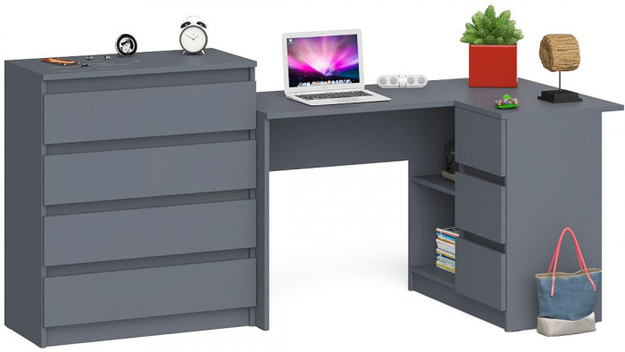 Мори компьютерный стол МС-16 правый + Комод МК800.4, графит