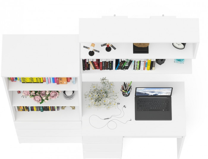 Мори Стол компьютерный МС-6 левый + Стеллаж МСТ600.3 + Полка 900, цвет белый, ШхГхВ 150,4х50х209,6 см., НЕ универсальная сборка