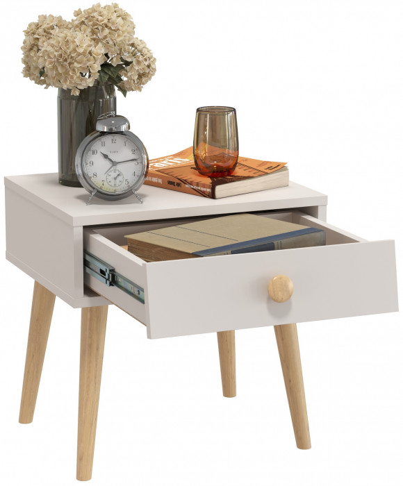 Афина Спальня 4-09901М1к.с. Тумба прикроватная, цвет кашемир серый, ШхГхВ 45х37х45 см., цвет ножек: тик