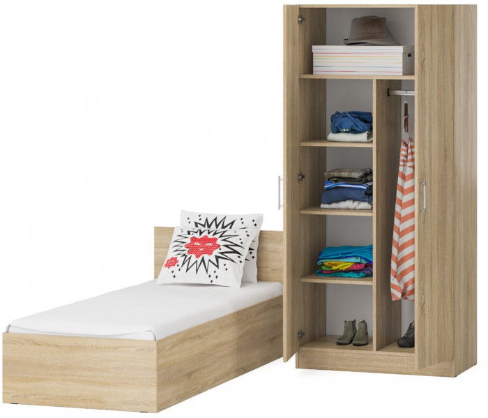 Кровать 0800 + Шкаф 2-х створчатый Стандарт, дуб сонома