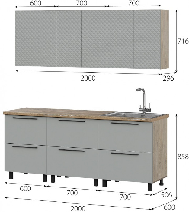Кухня Этна 2.0 м. Комплект 4, софт грей гиза