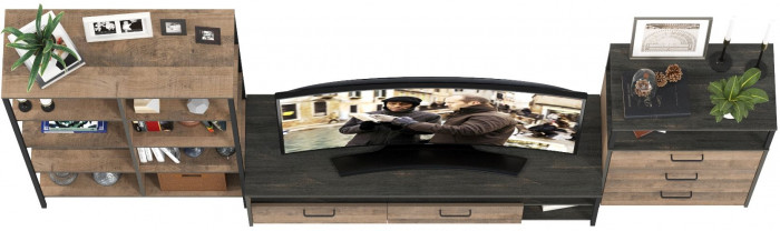 Трувор Гостиная 086, цвет дуб гранж песочный/интра, ШхГхВ 305,8х45,4х146 см., универсальная сборка