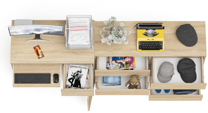 Мори Стол компьютерный МС-1 правый + Комод МК1200.6, цвет дуб сонома, ШхГхВ 210,4х50х76,6 см., выдвижной ящик справа, НЕ универсальная сборка