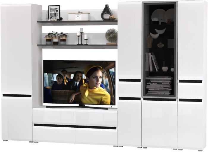 Сидней Комплектация № 065, корпус: белый/чёрный/фасады: МДФ белый глянец