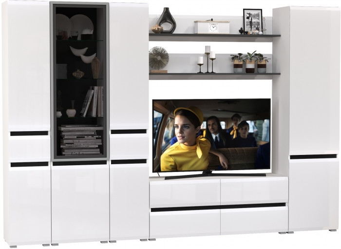 Сидней Комплектация № 065, корпус: белый/чёрный/фасады: МДФ белый глянец