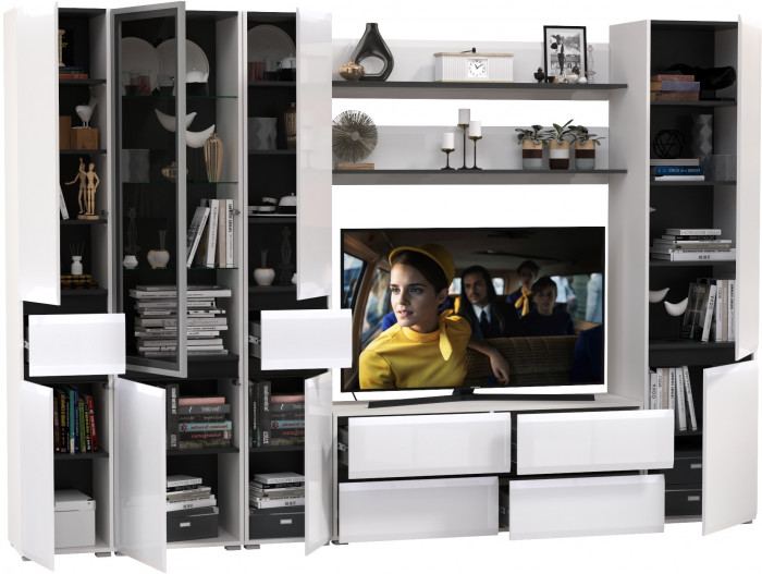 Сидней Комплектация № 065, корпус: белый/чёрный/фасады: МДФ белый глянец