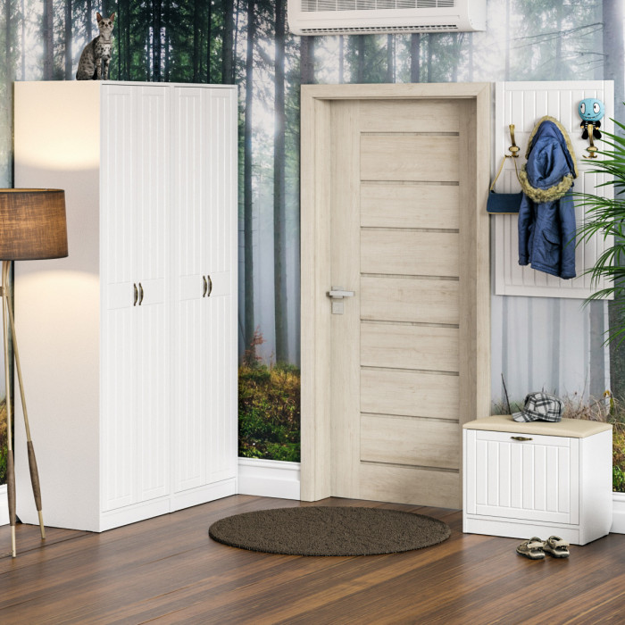 Прихожая П-6 Тумба, цвет белая шагрень/фасады МДФ белое дерево фрезеровка прованс, ШхГхВ 60х35х50 см.