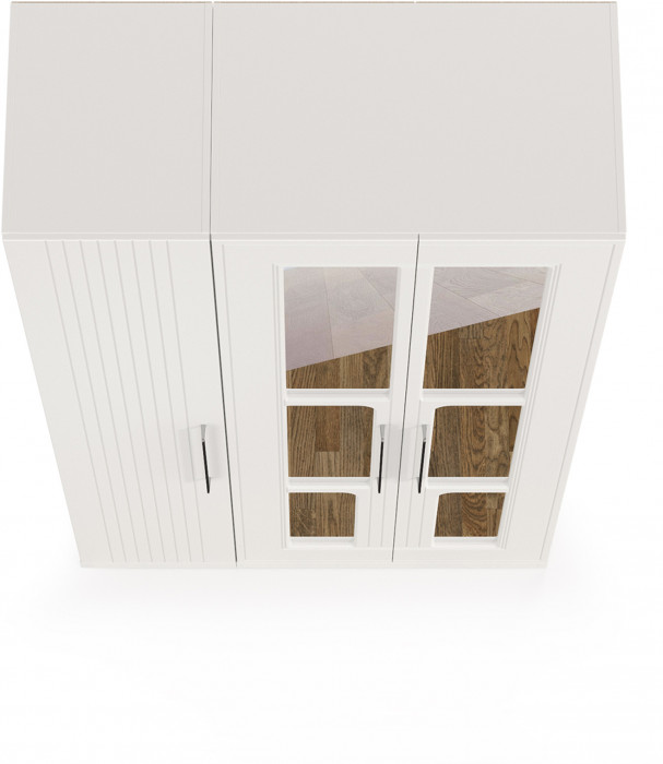 Валенсия Спальня Шкаф для одежды 3-х створчатый с зеркалами, ЛДСП белый шагрень/МДФ белый шагрень