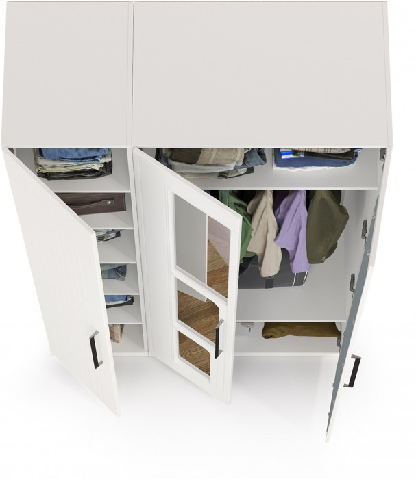 Валенсия Спальня Шкаф для одежды 3-х створчатый с зеркалами, ЛДСП белый шагрень/МДФ белый шагрень