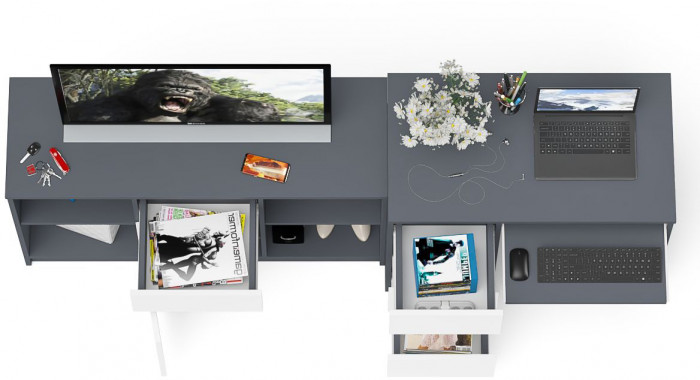 Мори компьютерный стол МС-6 левый + Тумба МТВ1204.1, графит/белый