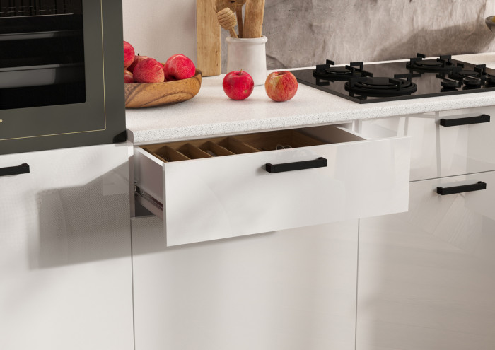 Кухня Техно 3,0х1,8/1080м Компоновка №8, Белый/Белый глянец