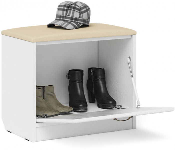 Прихожая П-6 Тумба, цвет белая шагрень/фасады МДФ белое дерево фрезеровка ромб, ШхГхВ 60х35х50 см.