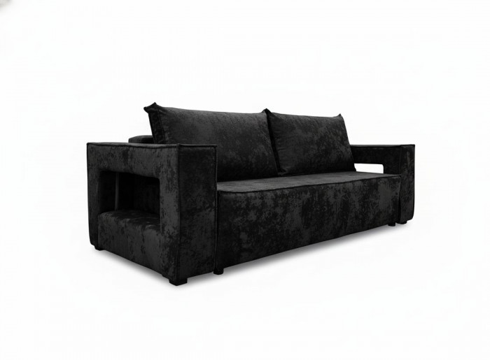 Диван-кровать Лофт Люкс Плюш с подсветкой, еврокнижка, 140х195, черный