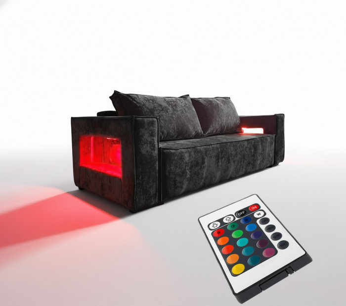 Диван-кровать Лофт Люкс Плюш с подсветкой, еврокнижка, 140х195, черный