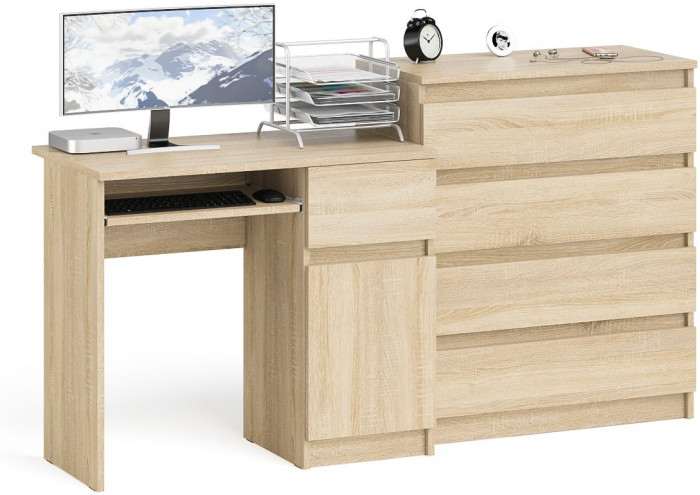 Мори компьютерный стол МС-1 правый + Комод МК800.4, дуб сонома