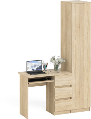 Мори компьютерный стол МС-6 правый + Пенал МШ400.1, дуб сонома