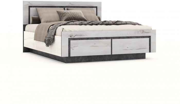 Кровать 160х200 "Ривьера" №1 с щитовым основанием - Канадский дуб арктик/Бетон спаркс