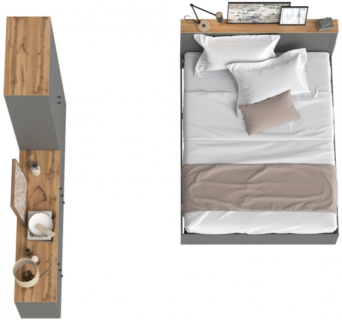 Остин 11.53 Кровать + ортопед + 16.307 Шкаф + 16.240 Комод, серый графит/дуб крафт золотой