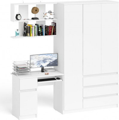 Мори Стол компьютерный МС-1 левый + Шкаф МШ1200.1 + Полка 900, цвет белый, ШхГхВ 210,4х50,4х209,6 см., НЕ универсальная сборка