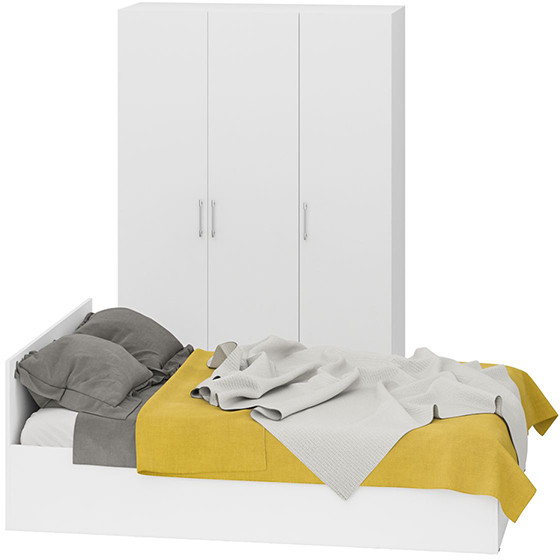 Спальня Стандарт 1-1400, цвет белый, ШхГхВ 143,5х203,5х70 + 135х52х200 см., сп.м. 1400х2000 мм., без матраса, основание есть