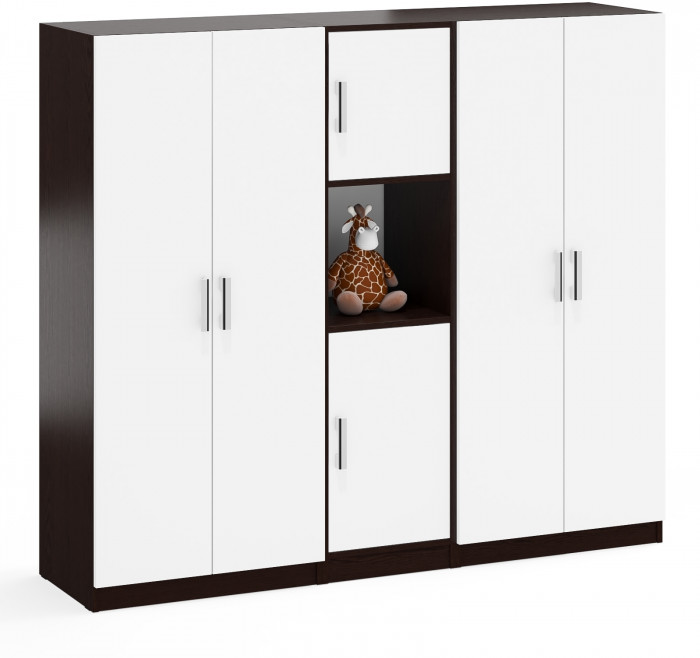 Шкаф С-МД-СК9Ш+Пенал С-МД-СК9П+Шкаф С-МД-СК9Ш, цвет венге/белый шагрень, ШхГхВ 183х45х160 см., универсальная сборка