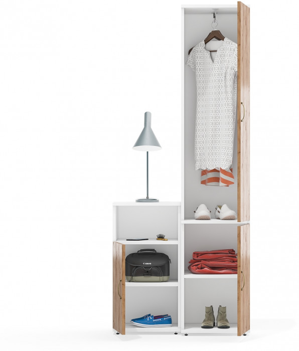 Лидер-8 Пенал МД 21Б + Тумба МД 3.19, цвет белый шагрень/крафт золото, ШхГхВ 80х37,5х190 см., универсальная сборка