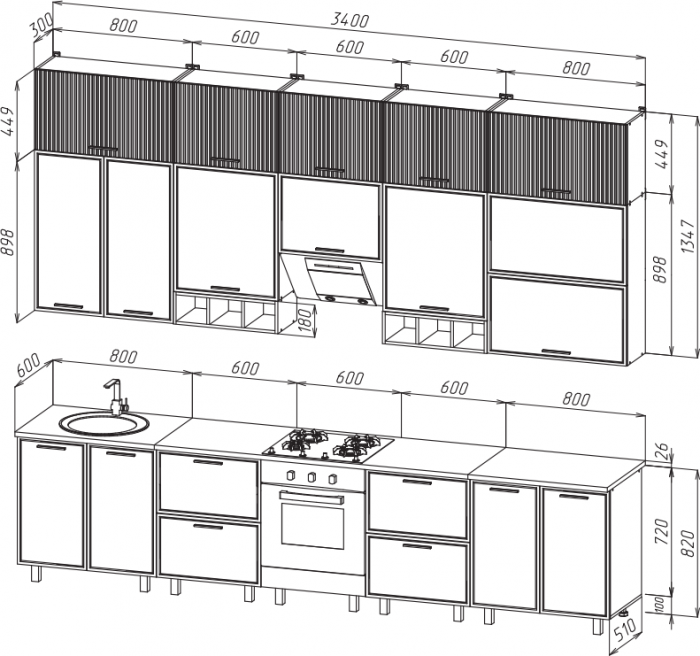 Кухня Бьянка 3,4/1350м (с элементами Люкс класса), Крафт золотой/Кашемир