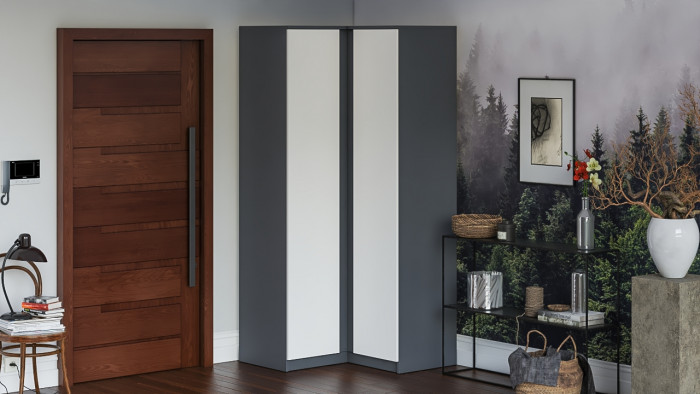 Мори Шкаф угловой МШУ960.1, цвет графит/белый, ШхГхВ 96,4х96,4х209,6 см.