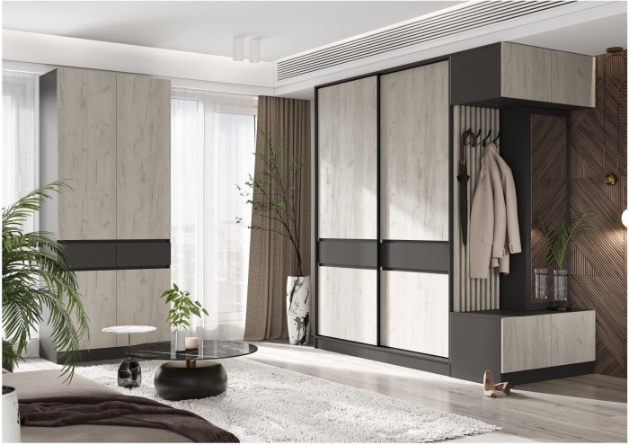 Модульная прихожая Роджина, комп.4 (Белый глянец, Дуб Крафт Золотой)