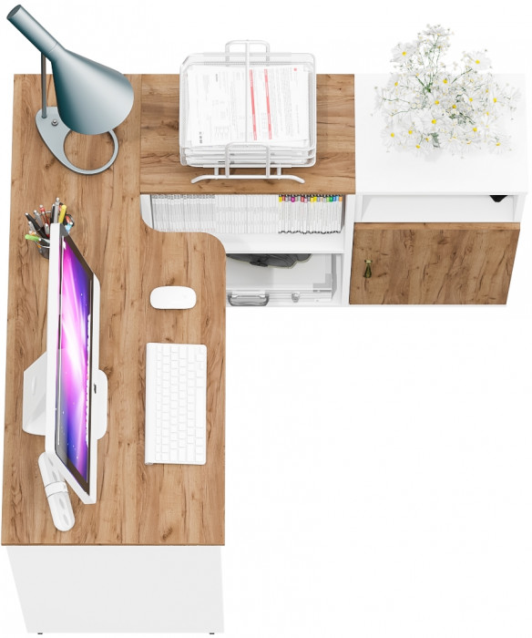 Лидер-8 Стол + Тумба МД 3.19, белый шагрень/крафт золото