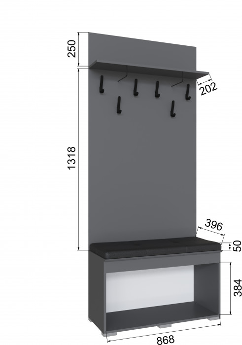 Плейона Тумба с вешалкой графит серый