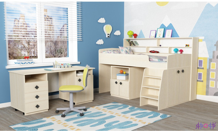 Кровать-чердак Малыш 5 (Дуб молочный/Оранжевый)